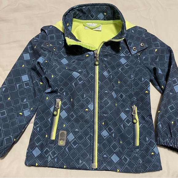 Kids Softshell Jacket Windbreaker, fleece-lined, size 4-5, blue & neon yellow - Picture 6 of 9